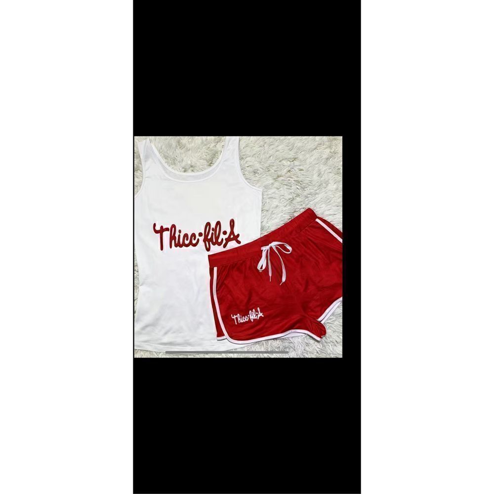 🔥Sexy “Thicc-Fil-A”  Two-Piece set tank top and drawstring shorts.